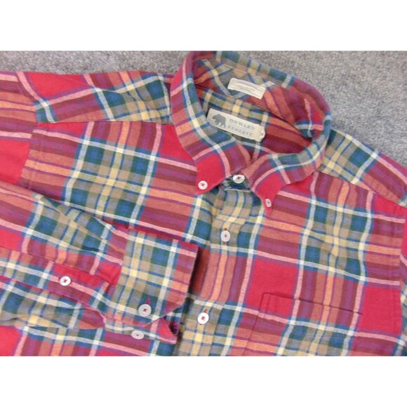 Onward Reserve Flannel Shirt Mens Med Red Green Plaid Camping‎ Outdoors - Picture 1 of 8